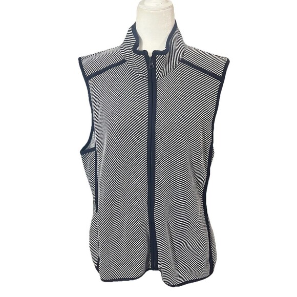 Talbots Twill Knit Women’Size XL Full Zipper Striped Vest Hiking Preppy Layering - Picture 1 of 7
